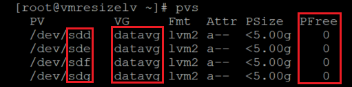 Captura de tela mostrando o código que verifica informações sobre o volume físico com os resultados destacados.