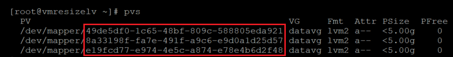 Captura de tela mostrando o código que verifica informações sobre o volume físico com o resultado destacado.