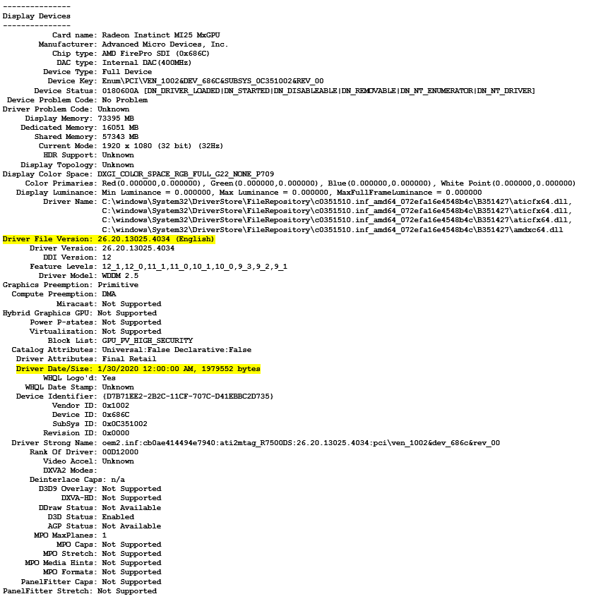 Propriedades do driver GPU