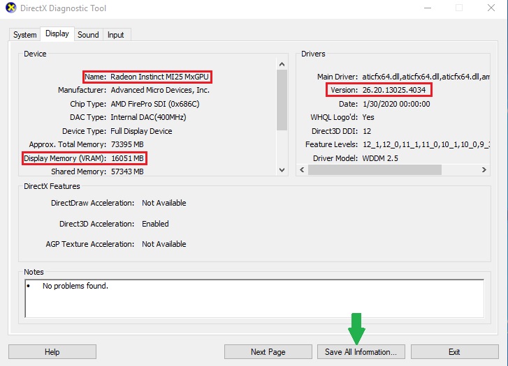 Captura de tela que mostra a metade de uma partição da placa Radeon Instinct MI25 em uma VM da série NVv4 do Azure.