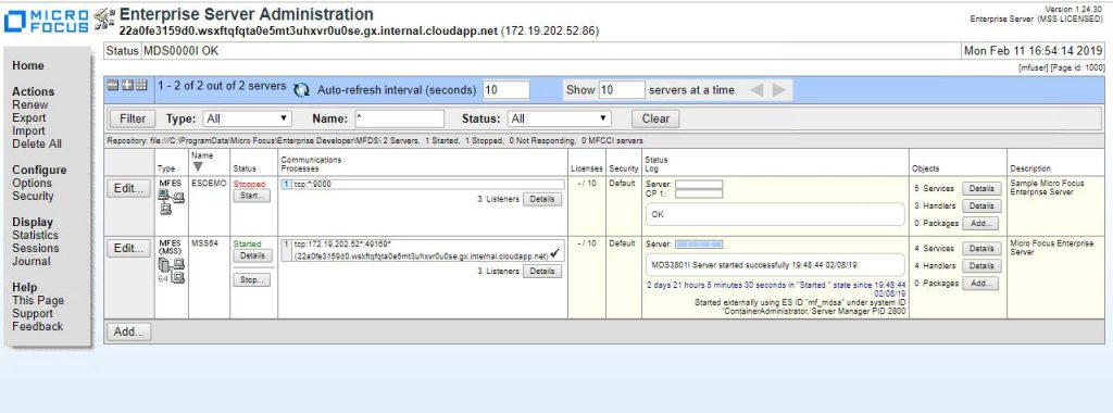 Console de Administração do Enterprise Server