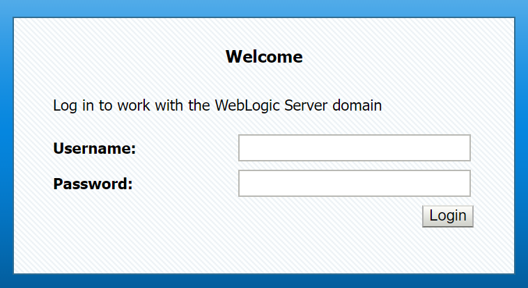 Captura de tela da tela de login do administrador no WebLogic Server.