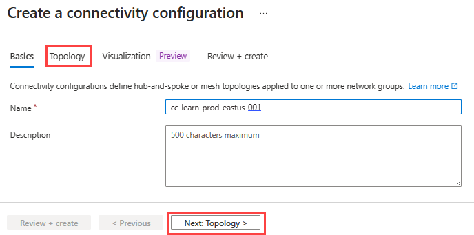 Captura de tela do painel para adicionar uma configuração de conectividade.