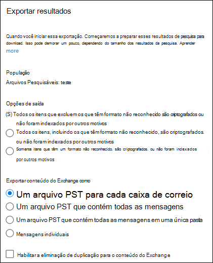 Exemplo de Utilizar Pesquisa de Conteúdo, Selecionar Opções de Saída.