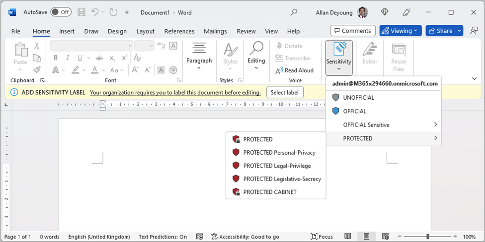 Seleção de etiquetas em clientes do Office.