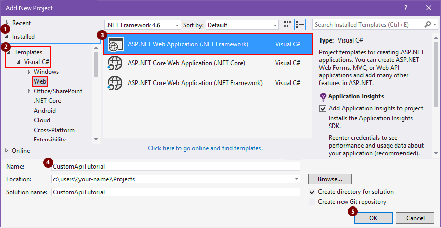 Captura de tela mostrando um novo aplicativo Web Visual C#ASP.NET.