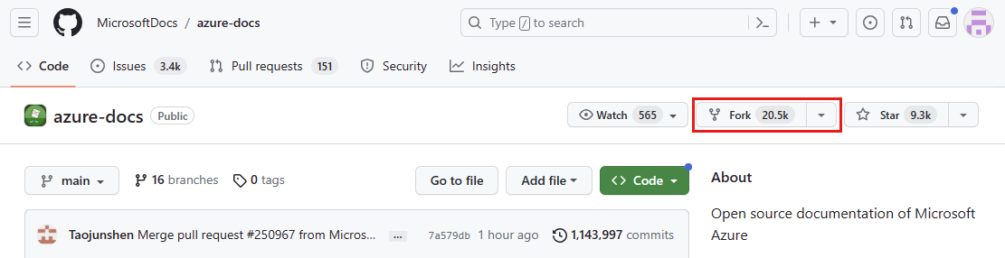 Captura de tela do ícone de bifurcação na interface do usuário do GitHub.