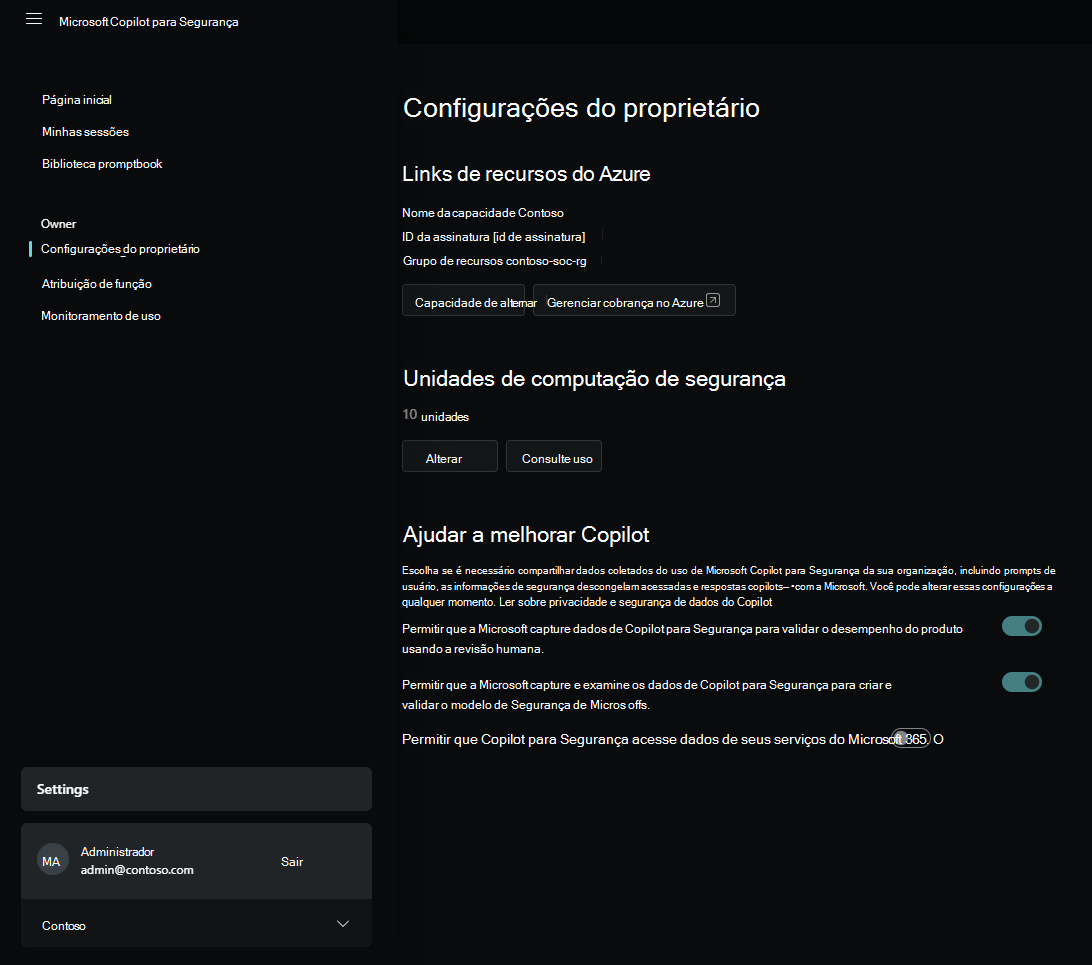 Captura de ecrã de rascunho das opções de configuração nas definições do proprietário.