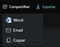 Captura de tela mostrando opções de exportação para sessões compartilhadas.