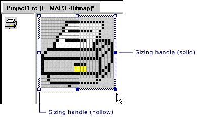 Alças de dimensionamento em um bitmap.