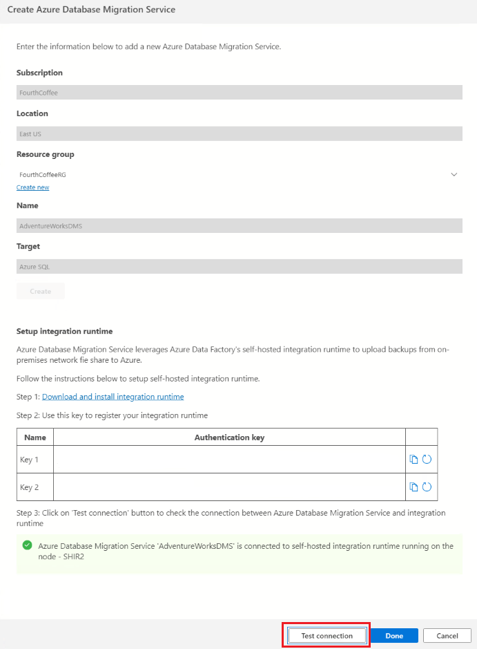 Captura de tela Testar conexão do runtime de integração.