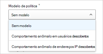 Captura de ecrã que mostra como selecionar um modelo a utilizar como base para a nova política.