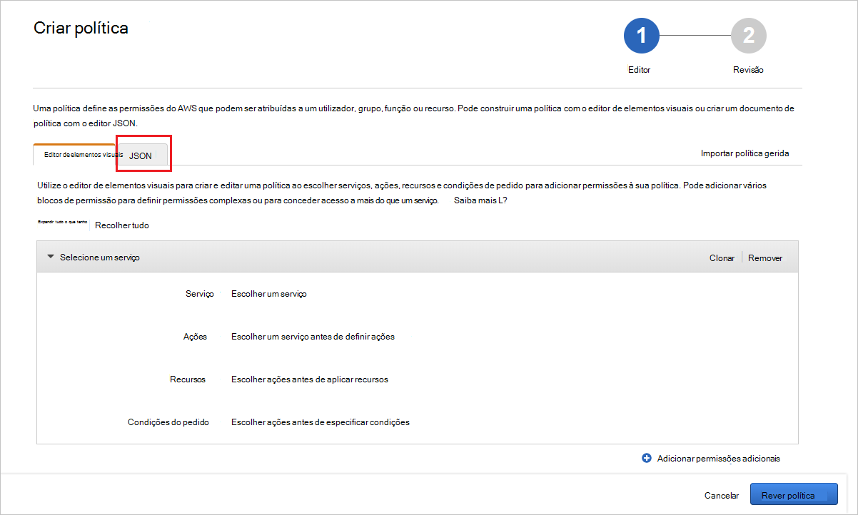 Separador JSON do AWS.