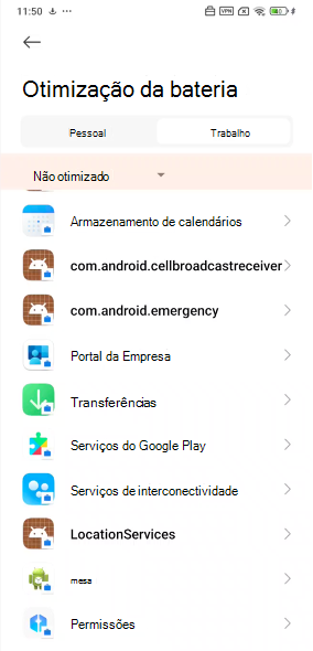Imagem do ecrã Otimização da Bateria