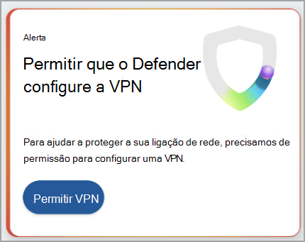 Captura de ecrã a mostrar uma recomendação para configurar uma ligação VPN.