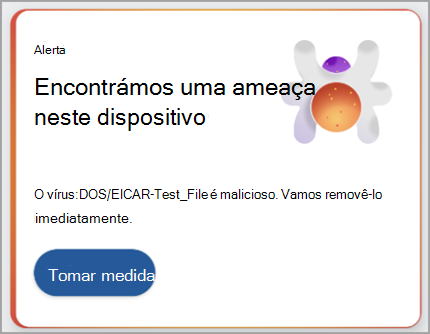 Captura de ecrã a mostrar uma recomendação para tomar medidas relativamente a uma ameaça detetada.