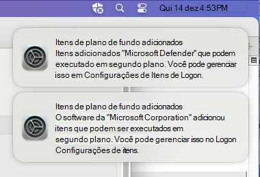 Captura de tela que mostra a notificação de itens em segundo plano