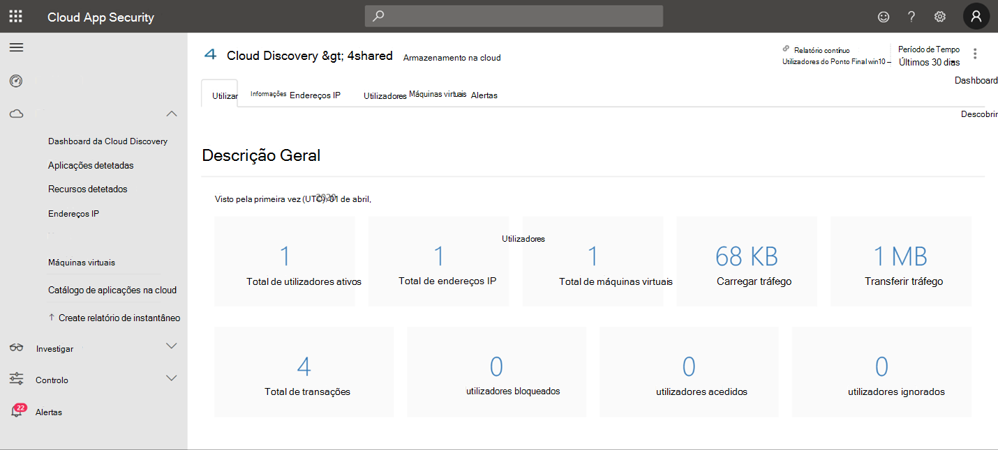 Mostra a descrição geral do cloud app security da proteção de rede.