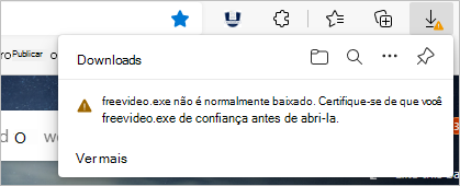 O SmartScreen não tem informações de reputação suficientes sobre o arquivo de download e avisa o usuário para parar ou continuar com cautela.