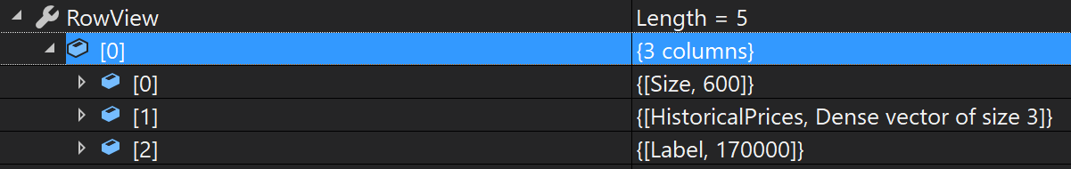 Exibição de linha de visualização do depurador de dados