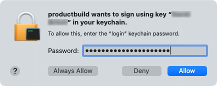 Permitir que o productbuild assine seu aplicativo no seu Mac.