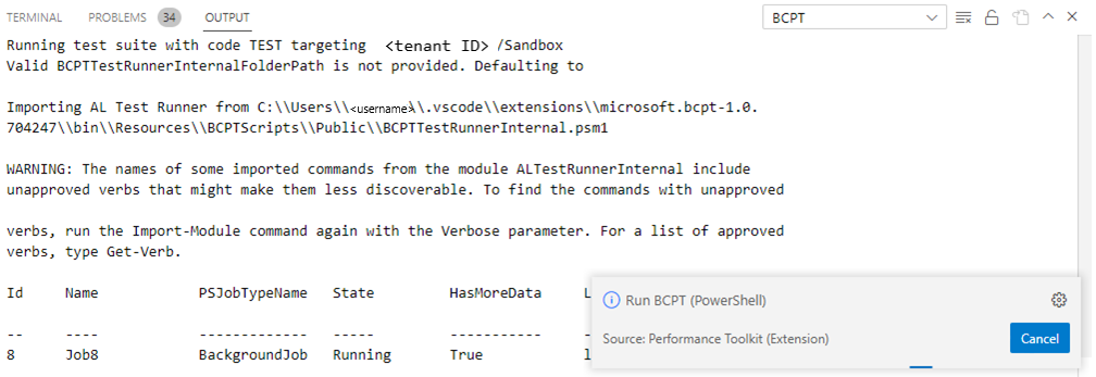 Example of VS Code output from Powershell.