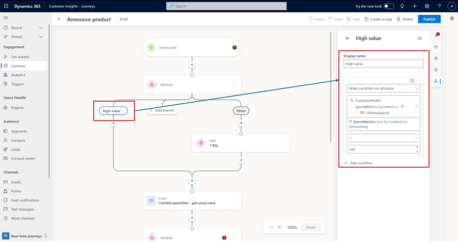 Procura de medidas do Customer Insights - Data para captura de tela de conteúdo condicional.