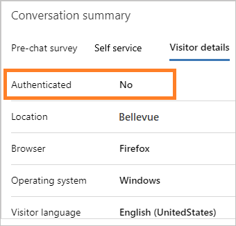 Conversa não autenticada exibida como Não na guia Detalhes do visitante