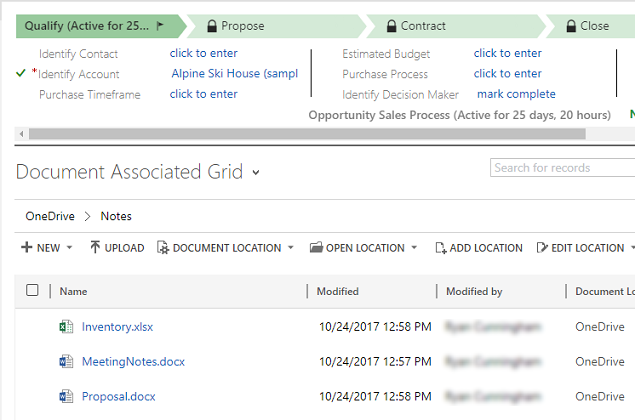 Lista de documentos no OneDrive for Business.