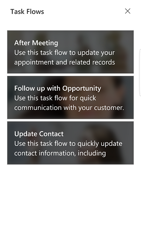 Fluxos de tarefa do Dynamics 365 para telefones e tablets.