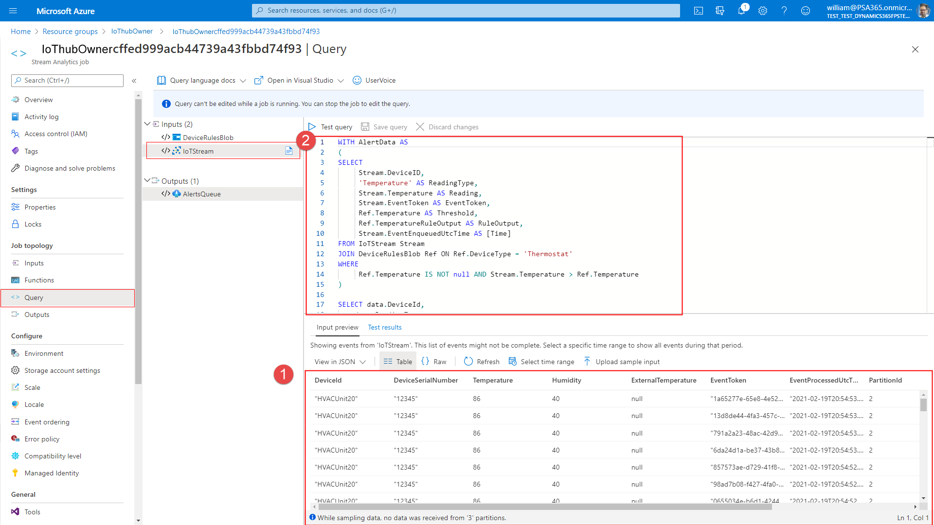 Captura de tela das opções de consulta e fluxo de IoT no menu.