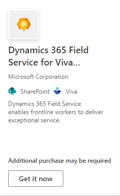 Bloco Dynamics 365 Field Service para Viva Connections mostrando Instale agora.