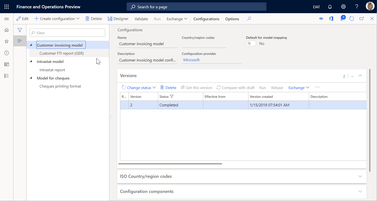 Página de configurações de ER confirmando a importação de configurações.