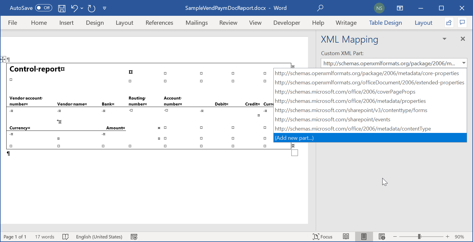 O layout de modelo do Word no aplicativo da área de trabalho.