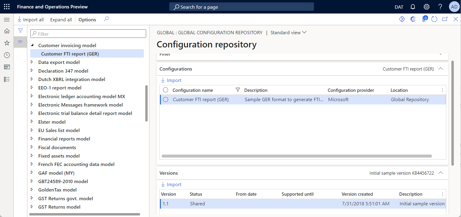 Configuração do formato ER publicado na página do repositório de configuração.