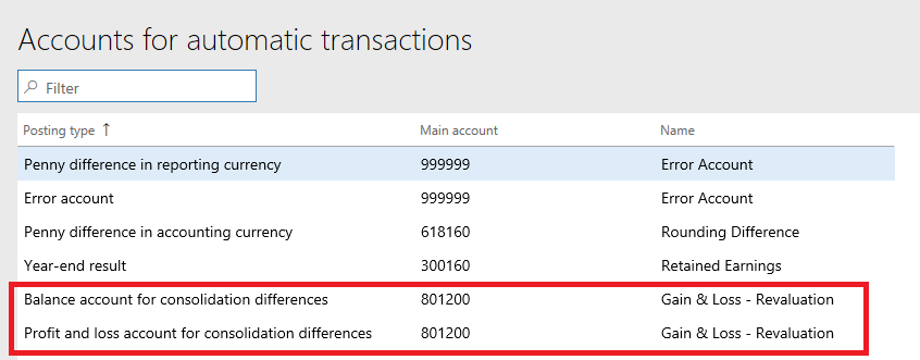 Captura de tela da página Contas para transações automáticas.