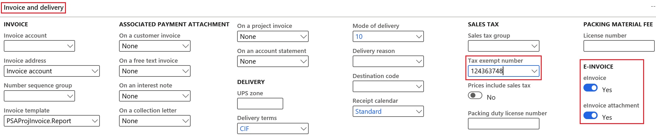 Customer parameters.