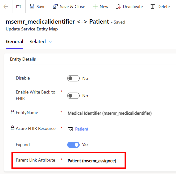 Uma captura de tela exibindo um exemplo de atributo de link pai.