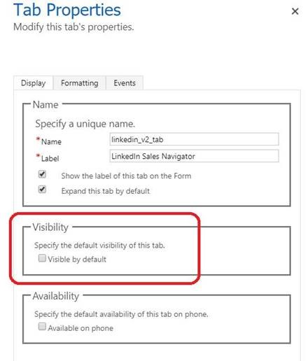 Visibility settings in tab properties.