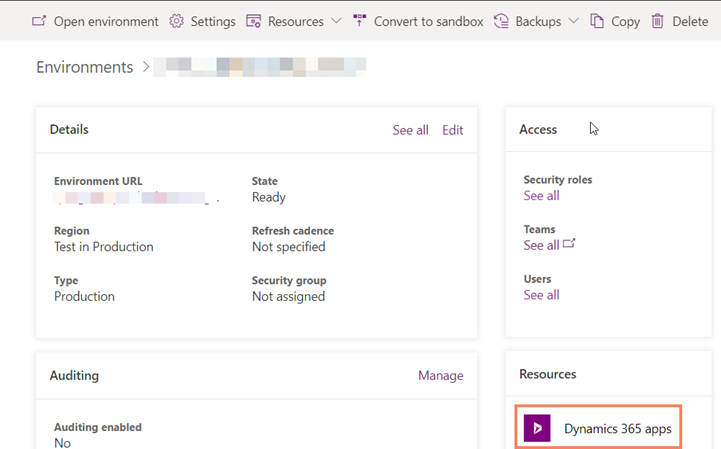 Selecione recursos dos aplicativos do Dynamics 365.