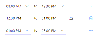 Captura de tela do horário de trabalho definido das 8h00 às 12h30, seguido de um intervalo das 12h30 às 13h00, seguido de horário de trabalho das 13h00 às 17h00.