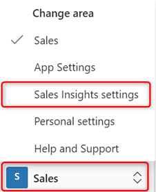 Selecione configurações do Sales Insights