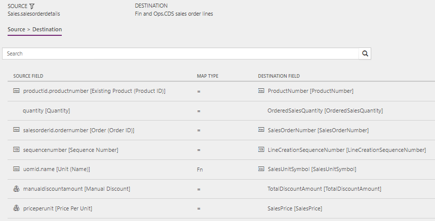 Template mapping in Data integration, Sales Orders (Sales to Supply Chain Management) - Direct: OrderLine.