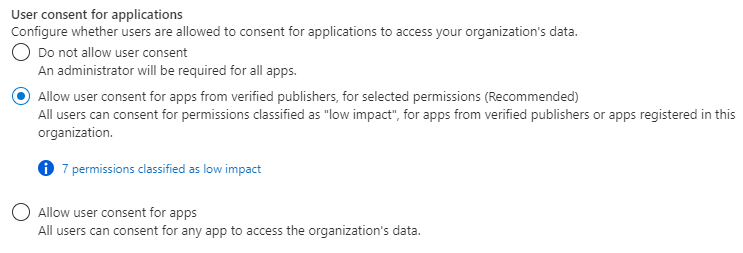 Captura de tela do painel 'Configurações de consentimento do usuário'.