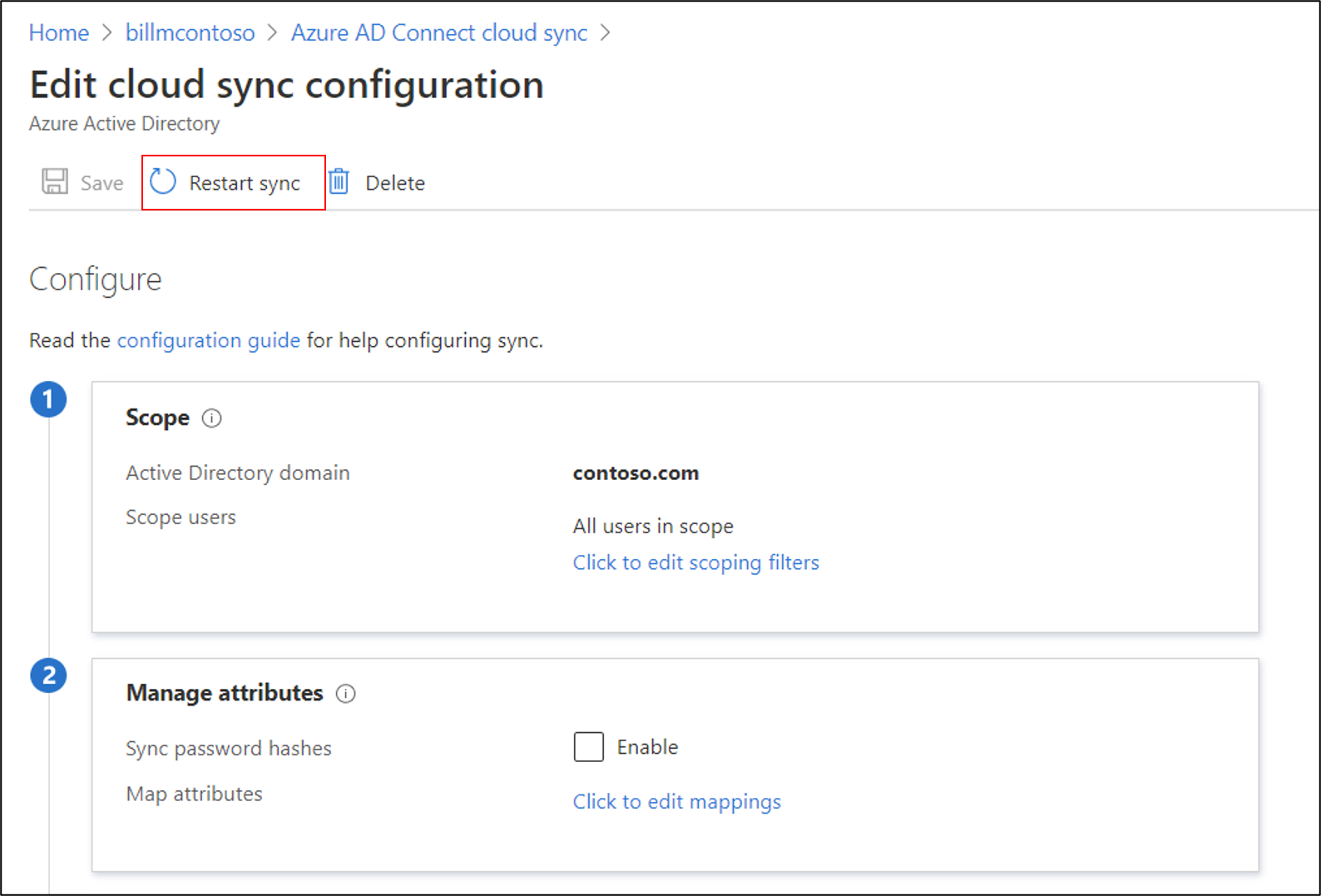 Captura de tela que mostra as opções na página de configuração do agente.