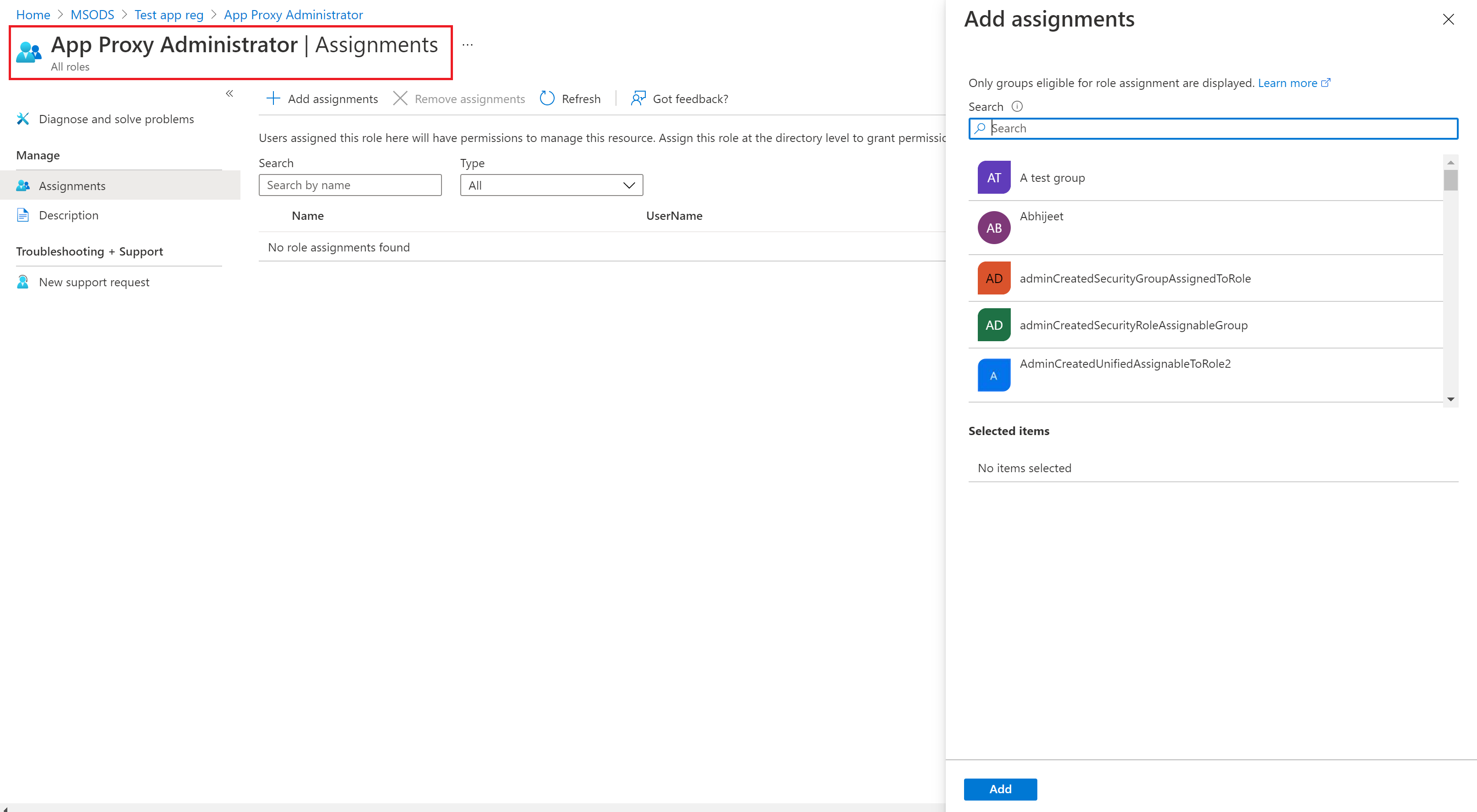 Adicione atribuição de função com escopo a um registro de aplicativo no Microsoft Entra ID.