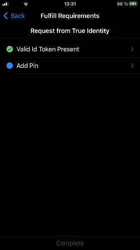 Captura de tela do Código Pin no iOS.