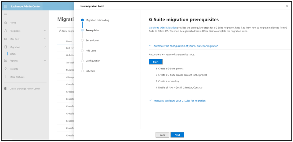 Captura de ecrã da automatização do G-suite.