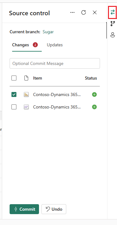 Captura de tela do painel de controle do código-fonte mostrando o status dos itens alterados.