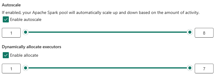 Captura de tela mostrando as opções de criação do pool personalizado para dimensionamento automático e alocação dinâmica.